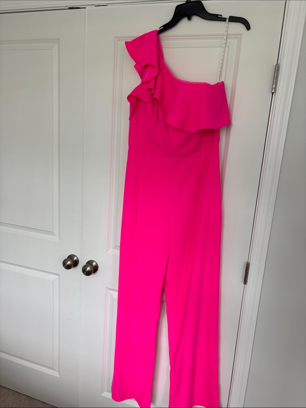 Lilly Pulitzer Lyra -one shoulder Ruffle Jumpsuit - raz berry